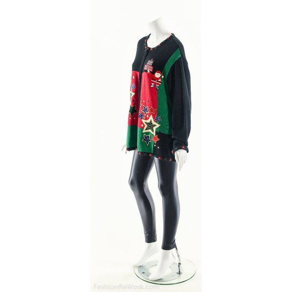 Ugly Christmas Sweater,Metallic Star Sweater,Tacky Christmas Sweatshirt,Festive - Picture 7 of 8
